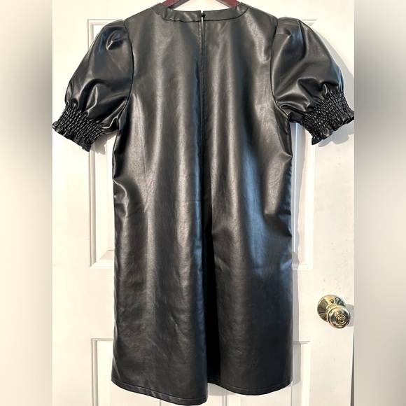 THML Anthropologie Lucille Short Puff Sleeve Faux Leather MEDIUM Babydoll A-Line - Picture 13 of 15
